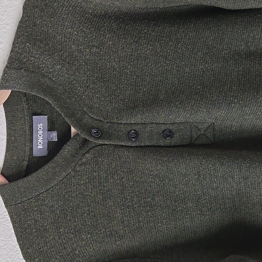 Bonobos Dark Green Academia 100% Extra Fine merino Wool sweater - Picture 3 of 7